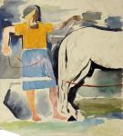 Самохвалов А.Н.  Женщина с лошадью. 1930-е